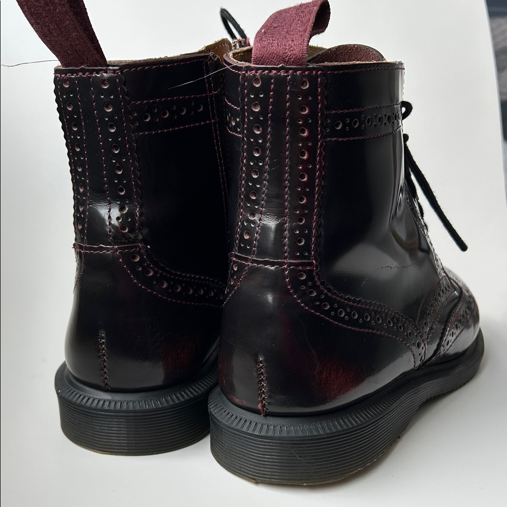 Dr. Martens Arcadia Delphine 8-Eye Dark Burgundy Brogue Boots "Cherry Red" - Picture 2 of 9